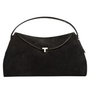 Toteme T Lock Suede Top Handle Satchel Bag Black Silver